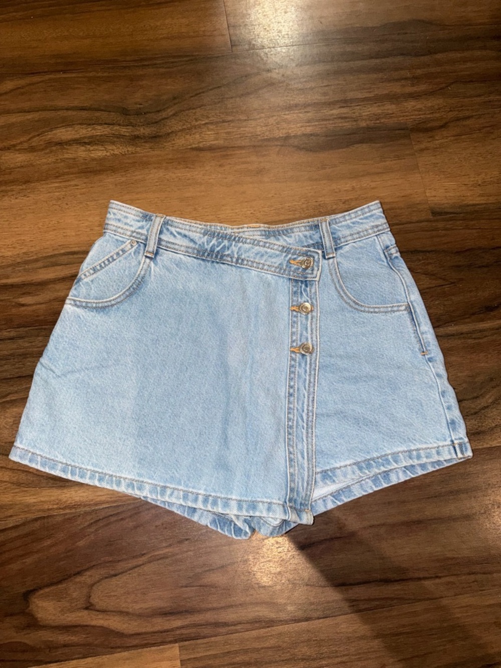 Light Wash Denim High-Waist Button Front Shorts